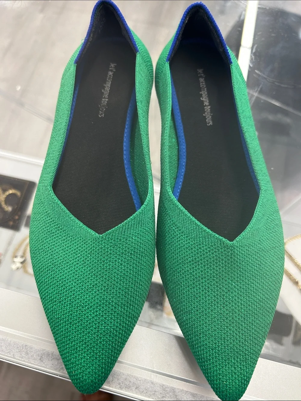 Green Pointed Knit Women’s Flats